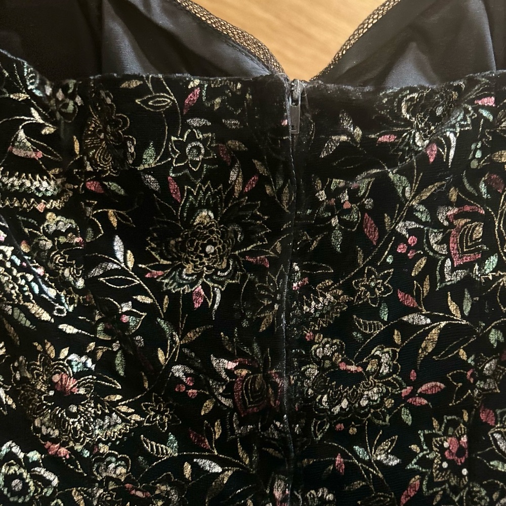 Strapless Black Floral Embroidered Peplum Dress - Picture 8 of 16